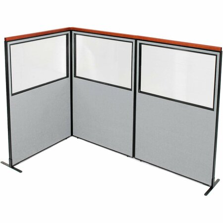 INTERION BY GLOBAL INDUSTRIAL Interion Deluxe Freestanding 3-Panel Corner Divider w/Partial Window 48-1/4inW x 73-1/2inH Gray 695040GY
